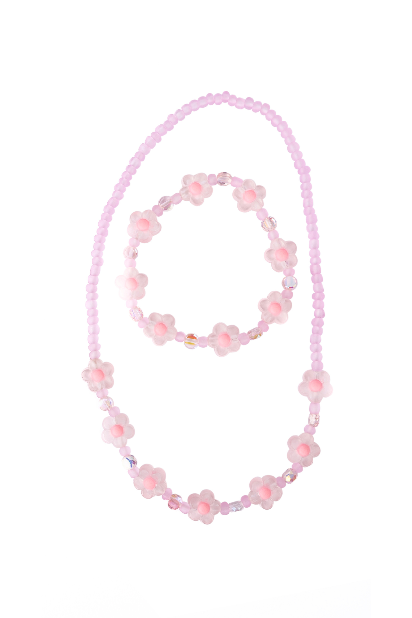 Pink Crystal Blooms Necklace & Bracelet Set